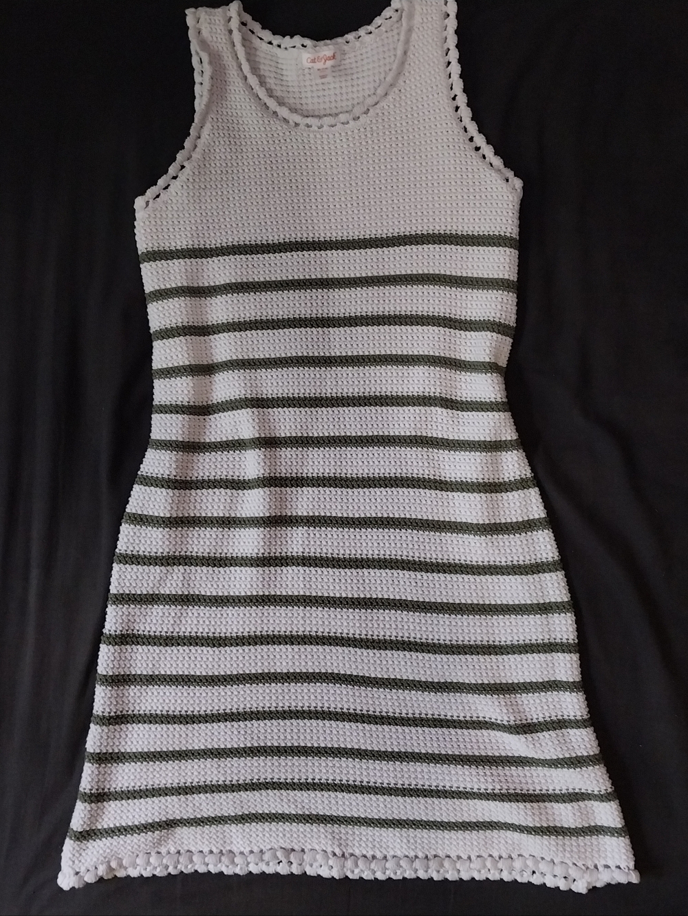 Cat & Jack Crochet Stripe Tank Dress - White with Olive Stripes